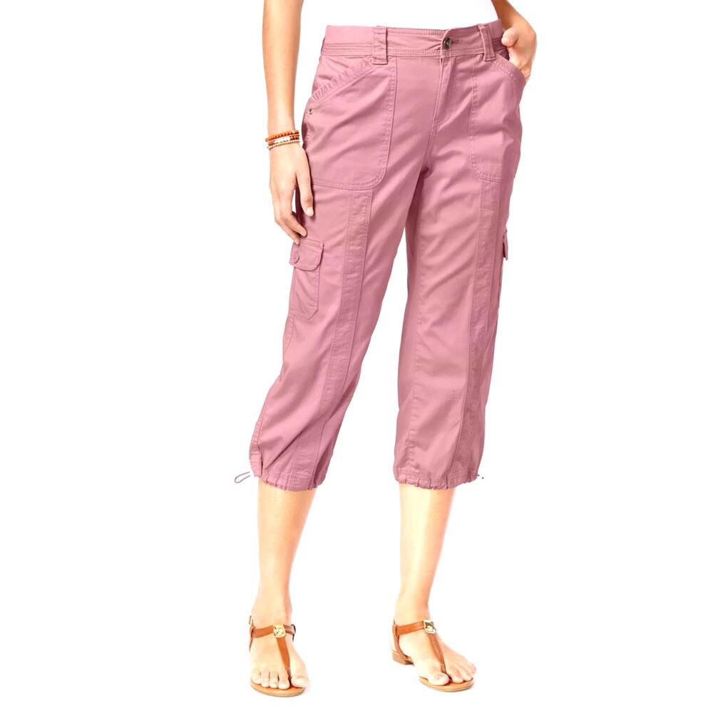 Style & Co. Women's Mid-Rise Cargo Capri Pants in Lilac Pink